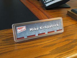 Desk name plate with clear frame